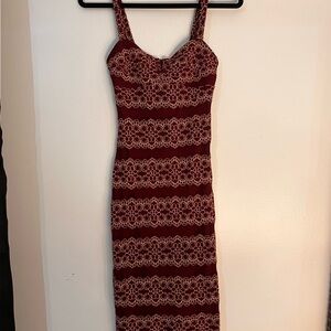 Mystic Burgundy and Gold Lace Midi Dress